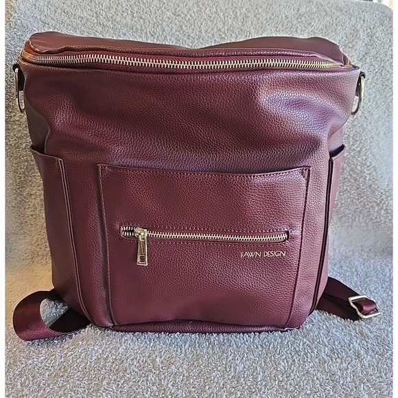 Fawn Design Handbags - Fawn Design Diaper Bag‎ and Backpack Color: Burgundy Pockets Strap New